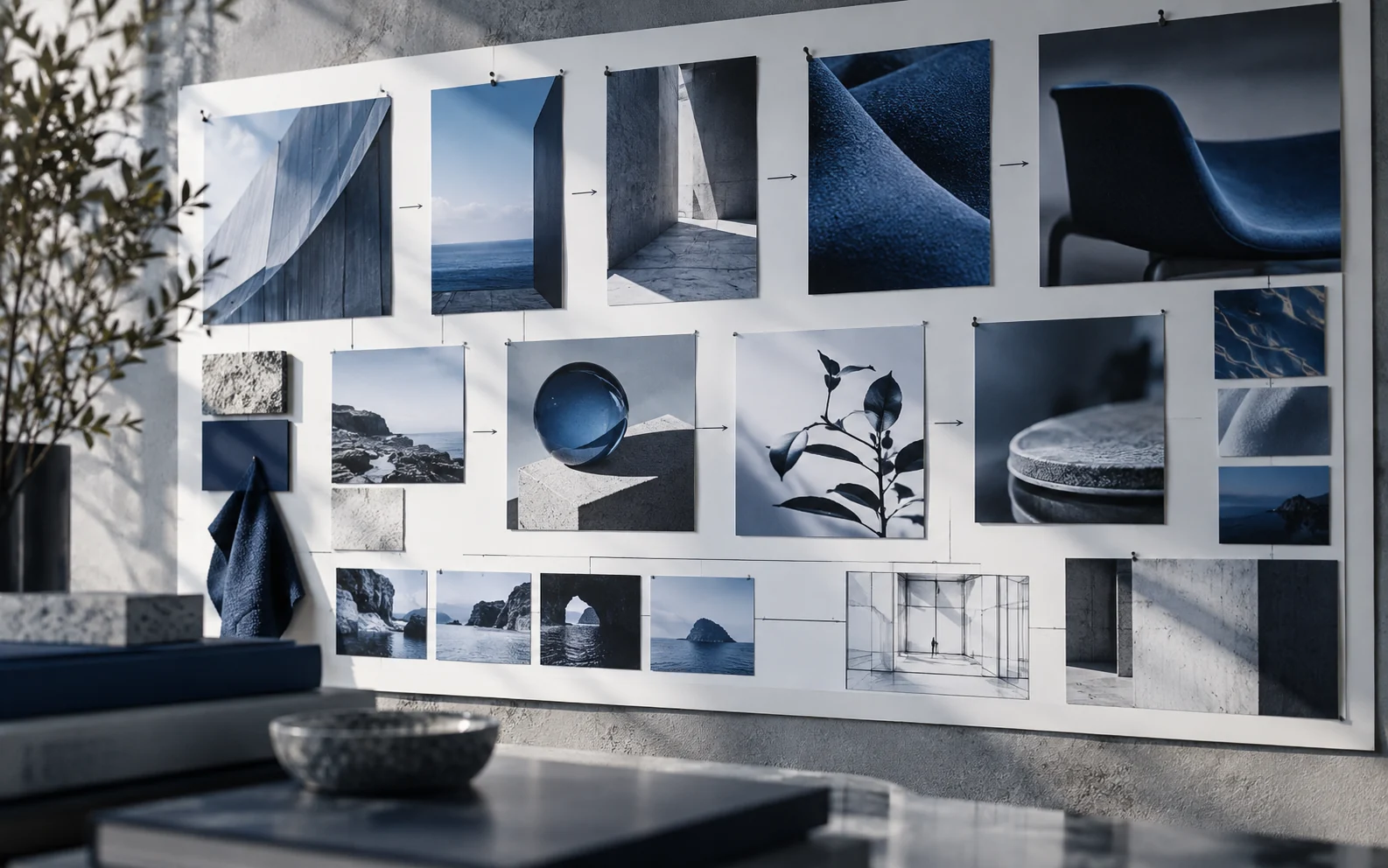 Conceptual creative direction board with a connected visual story