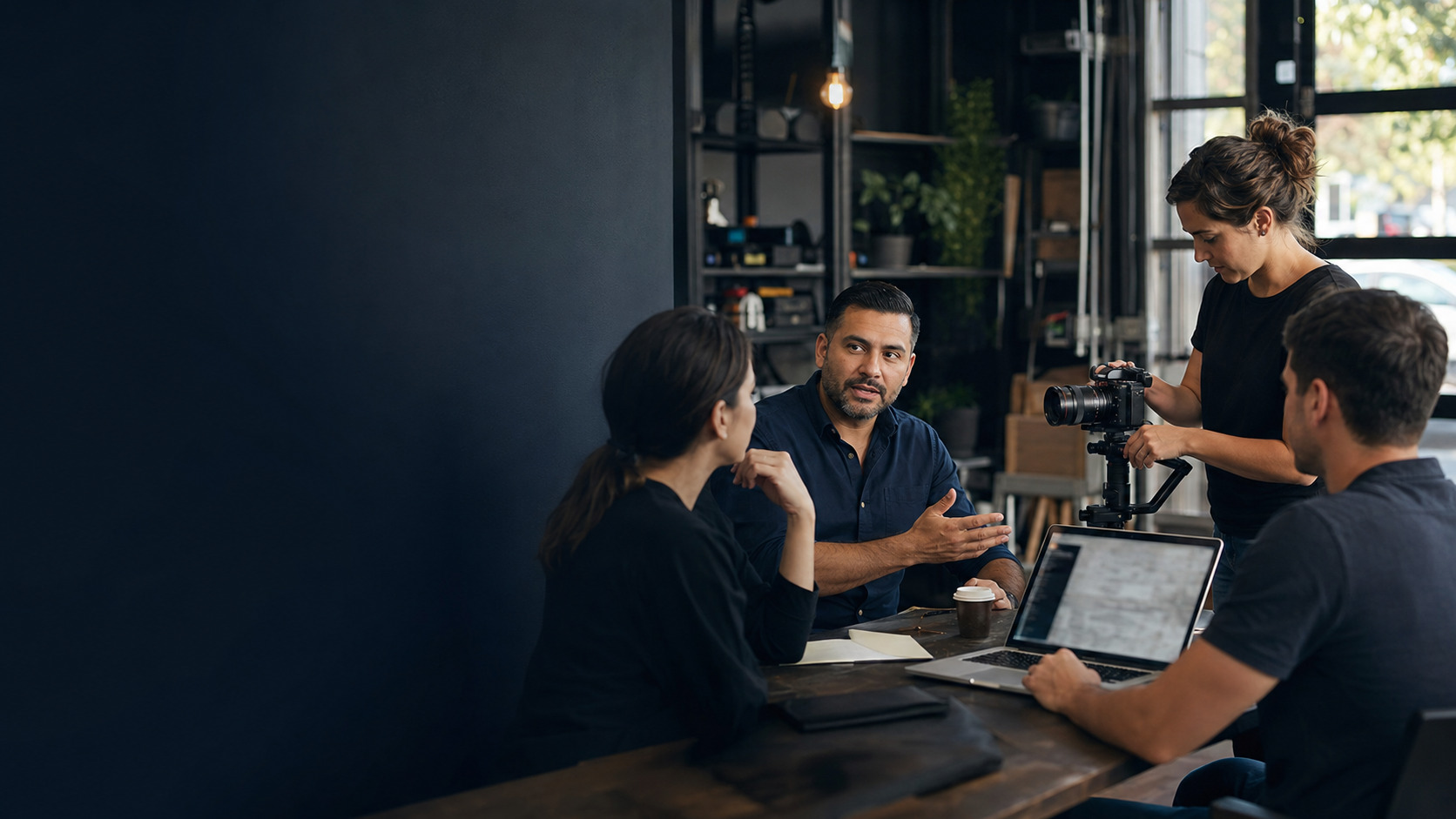 Business owner collaborating with a professional content team